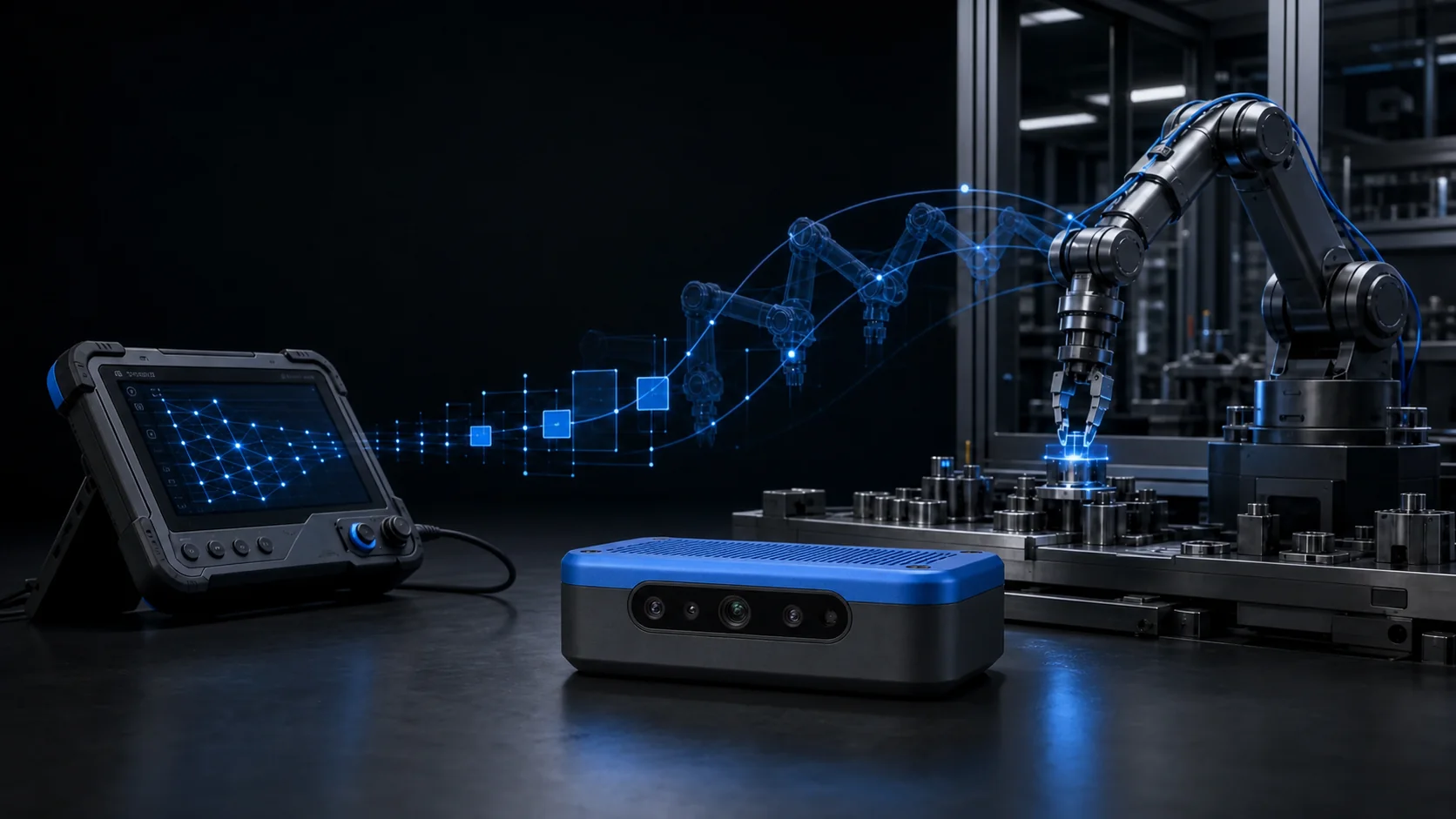 A custom robot Data Cell prepared around a customer workflow
